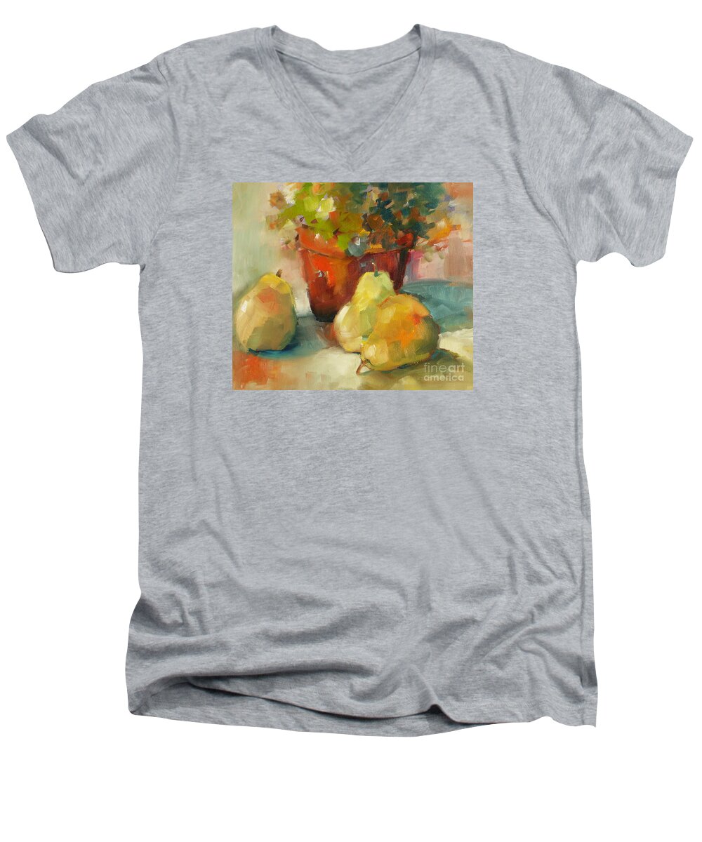 Still Life Men's V-Neck T-Shirt featuring the painting Three Pears and a Pot by Michelle Abrams