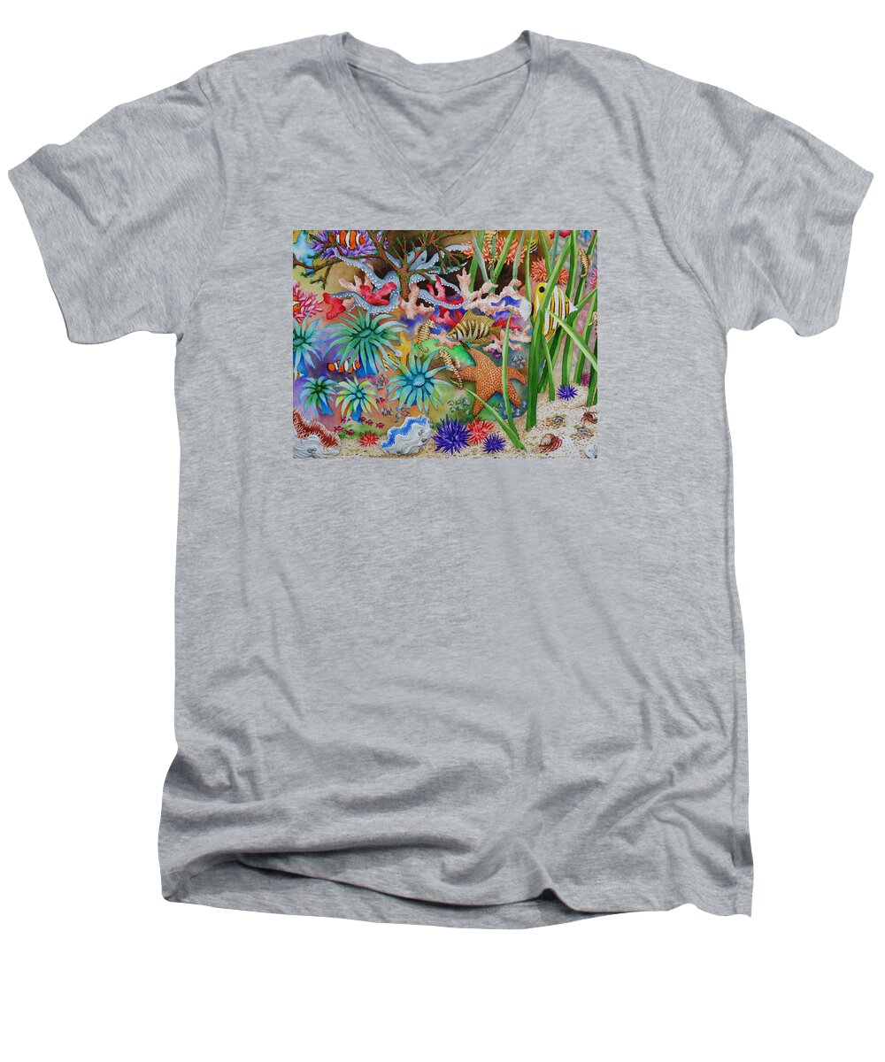 Print Men's V-Neck T-Shirt featuring the painting Thriving Ocean - Octopus by Katherine Young-Beck
