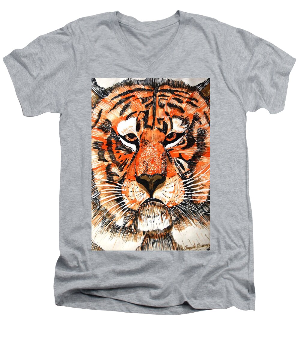 Tiger Men's V-Neck T-Shirt featuring the photograph Tiger by Angela Murray