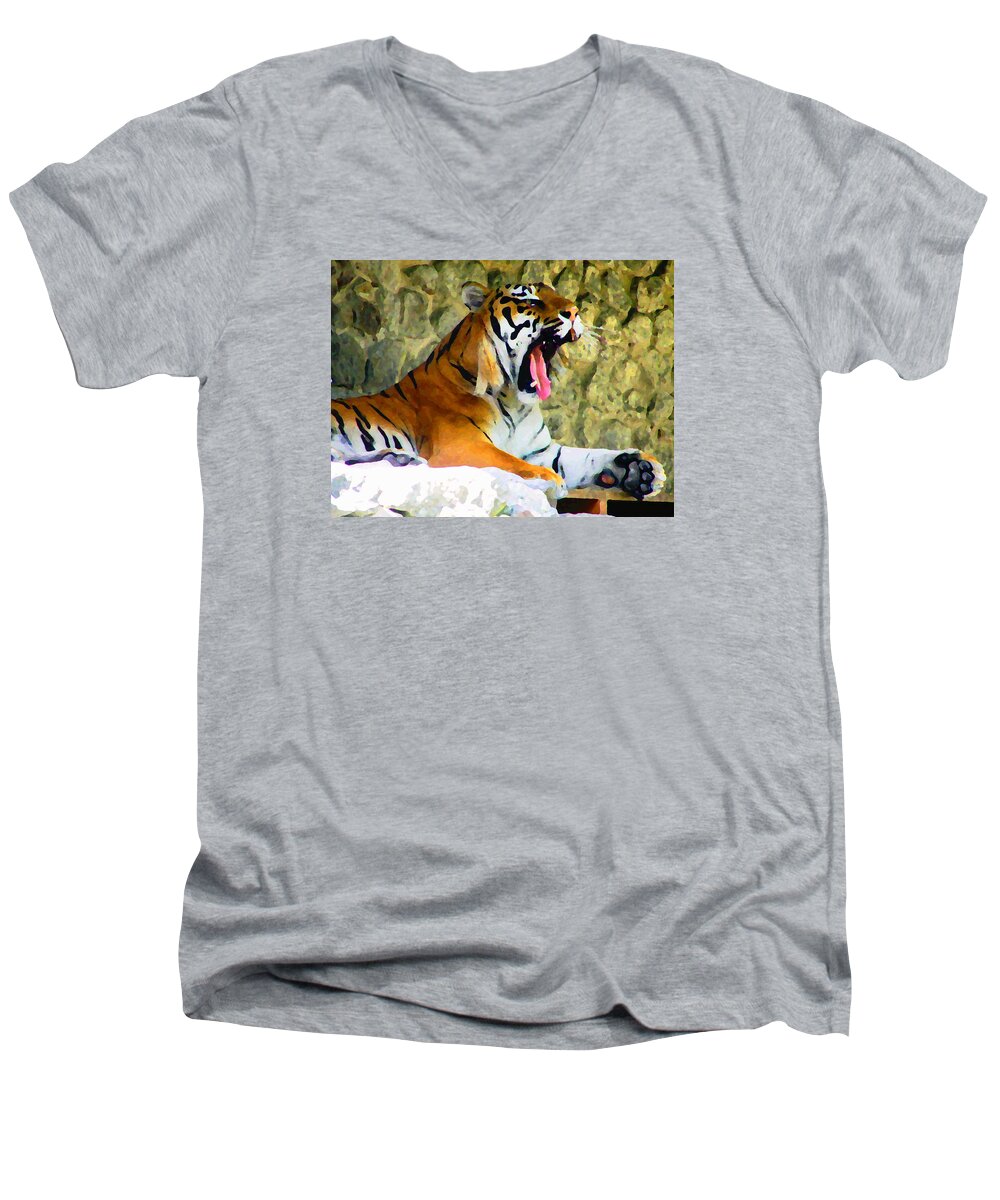 Tiger Men's V-Neck T-Shirt featuring the photograph Tiger by Oleg Zavarzin