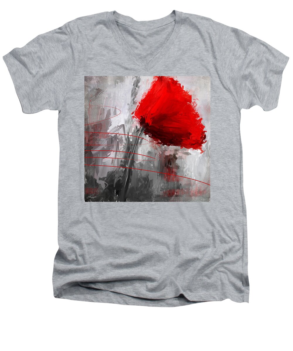 Poppies Men's V-Neck T-Shirt featuring the digital art Tint Of Red by Lourry Legarde
