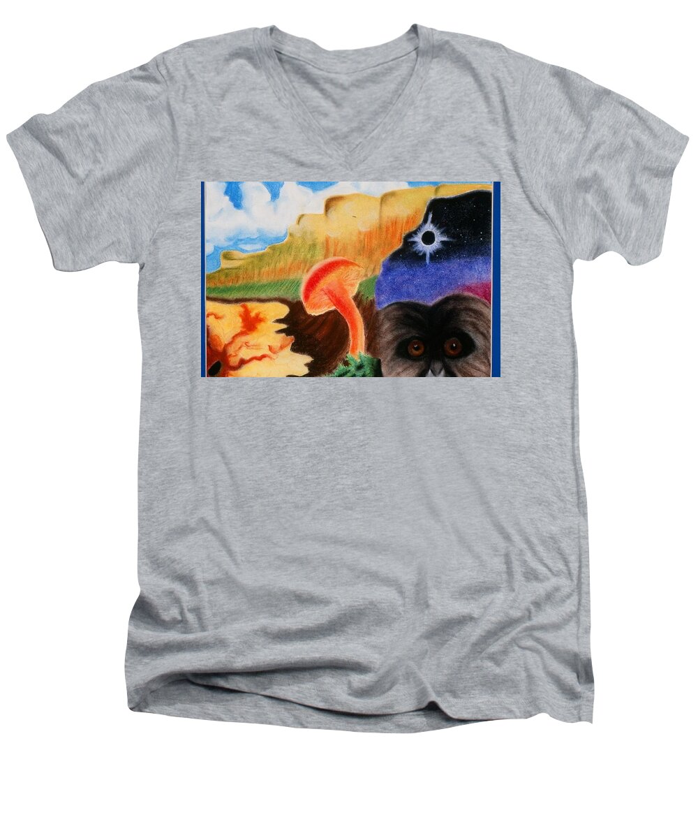 Pastel Men's V-Neck T-Shirt featuring the drawing Total Eclispe        by Karen Buford