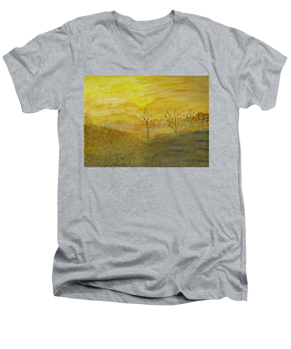 Beauty Of Moning Men's V-Neck T-Shirt featuring the painting Touch of Gold by Sonali Gangane