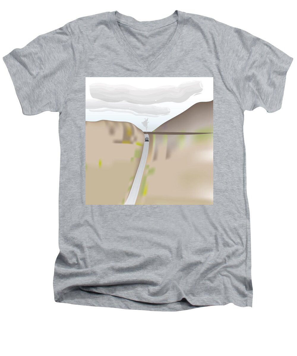 Train Men's V-Neck T-Shirt featuring the digital art Train Landscape by Kevin McLaughlin
