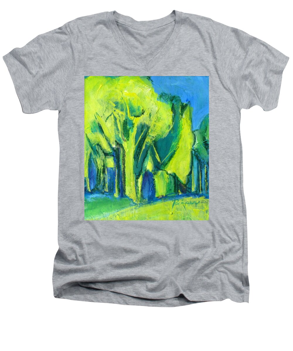 Spring Yellow And Green Men's V-Neck T-Shirt featuring the painting Trees by Betty Pieper