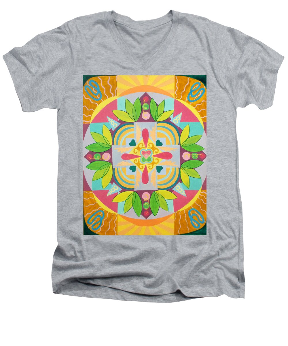 Tropical Men's V-Neck T-Shirt featuring the painting Tropical Mandala by Anne Cameron Cutri