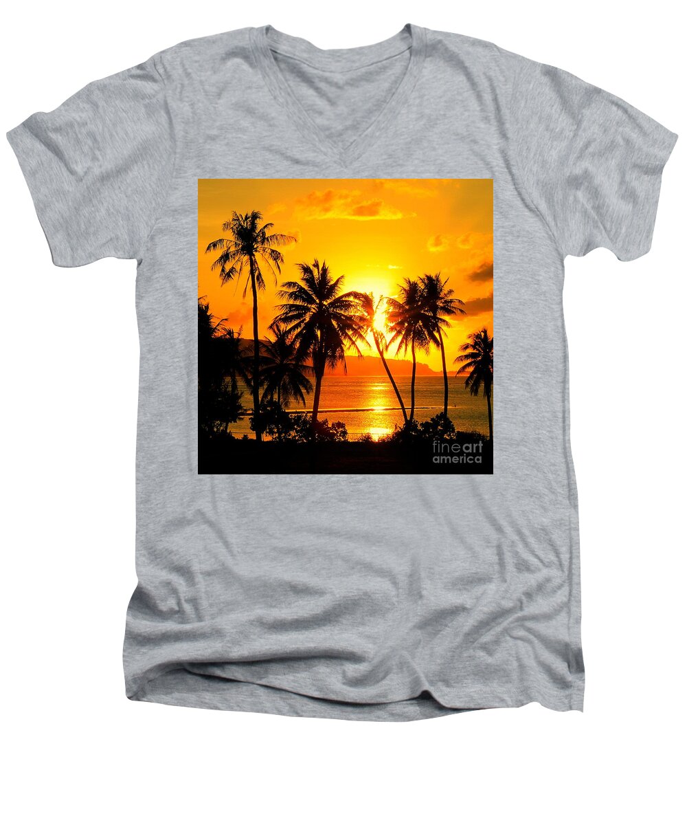  Tropical Beach Men's V-Neck T-Shirt featuring the photograph Tropical Sunset by Scott Cameron
