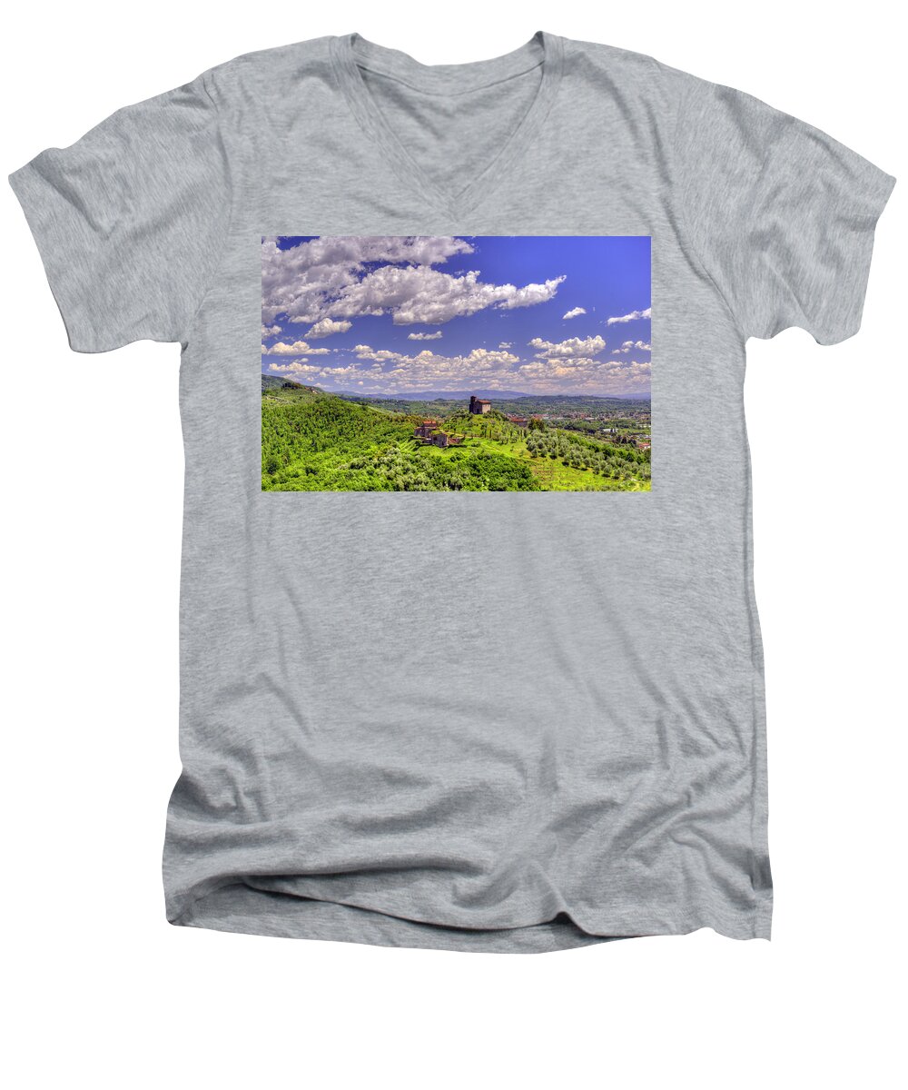 Europe Men's V-Neck T-Shirt featuring the photograph Tuscan Church on the Hill 2 by Matt Swinden