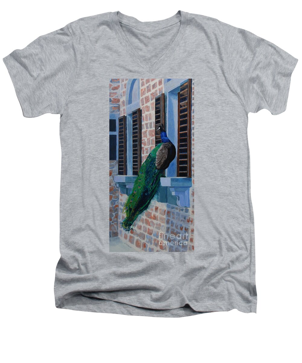 Acrylic Men's V-Neck T-Shirt featuring the painting Tuscan Mascot by Lynne Reichhart