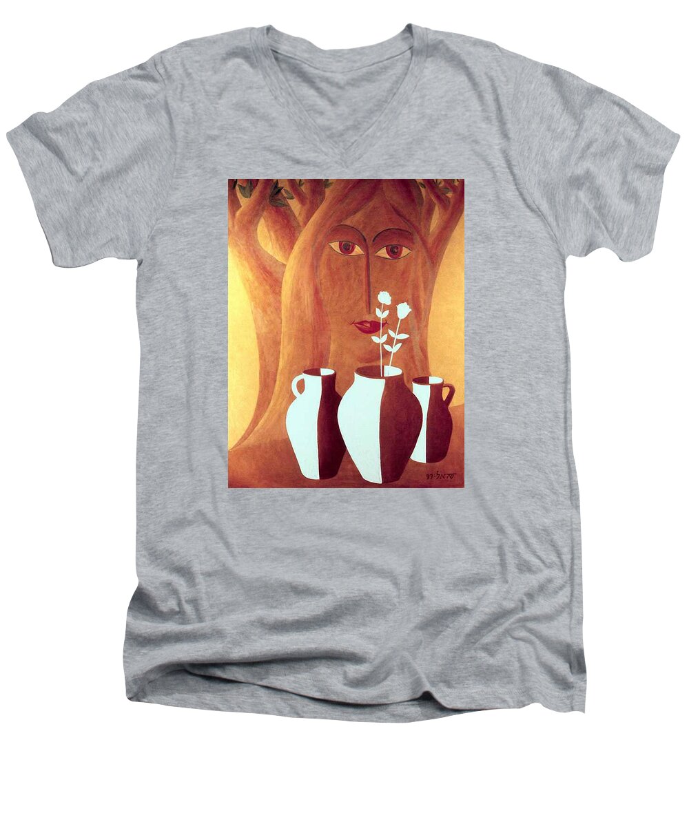 Two Lives Men's V-Neck T-Shirt featuring the painting Two Lives by Israel Tsvaygenbaum