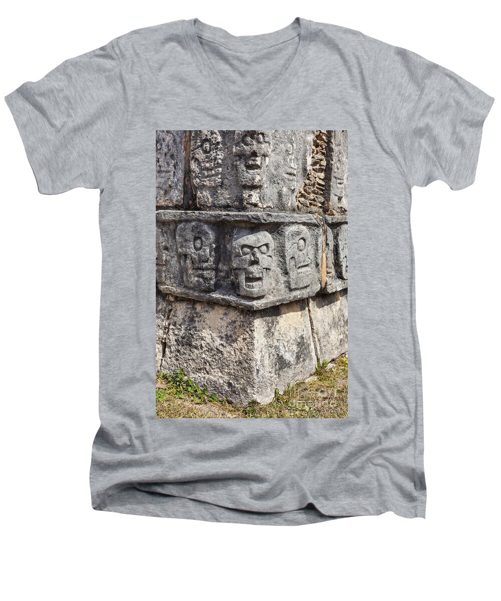 Art And Craft Men's V-Neck T-Shirt featuring the photograph Tzompantli or Platform of the skulls at Chichen Itza by Bryan Mullennix