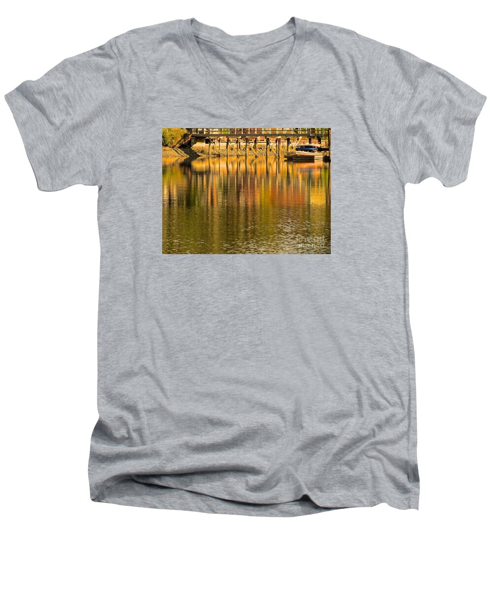 Boat Men's V-Neck T-Shirt featuring the photograph Under the dock by LeLa Becker