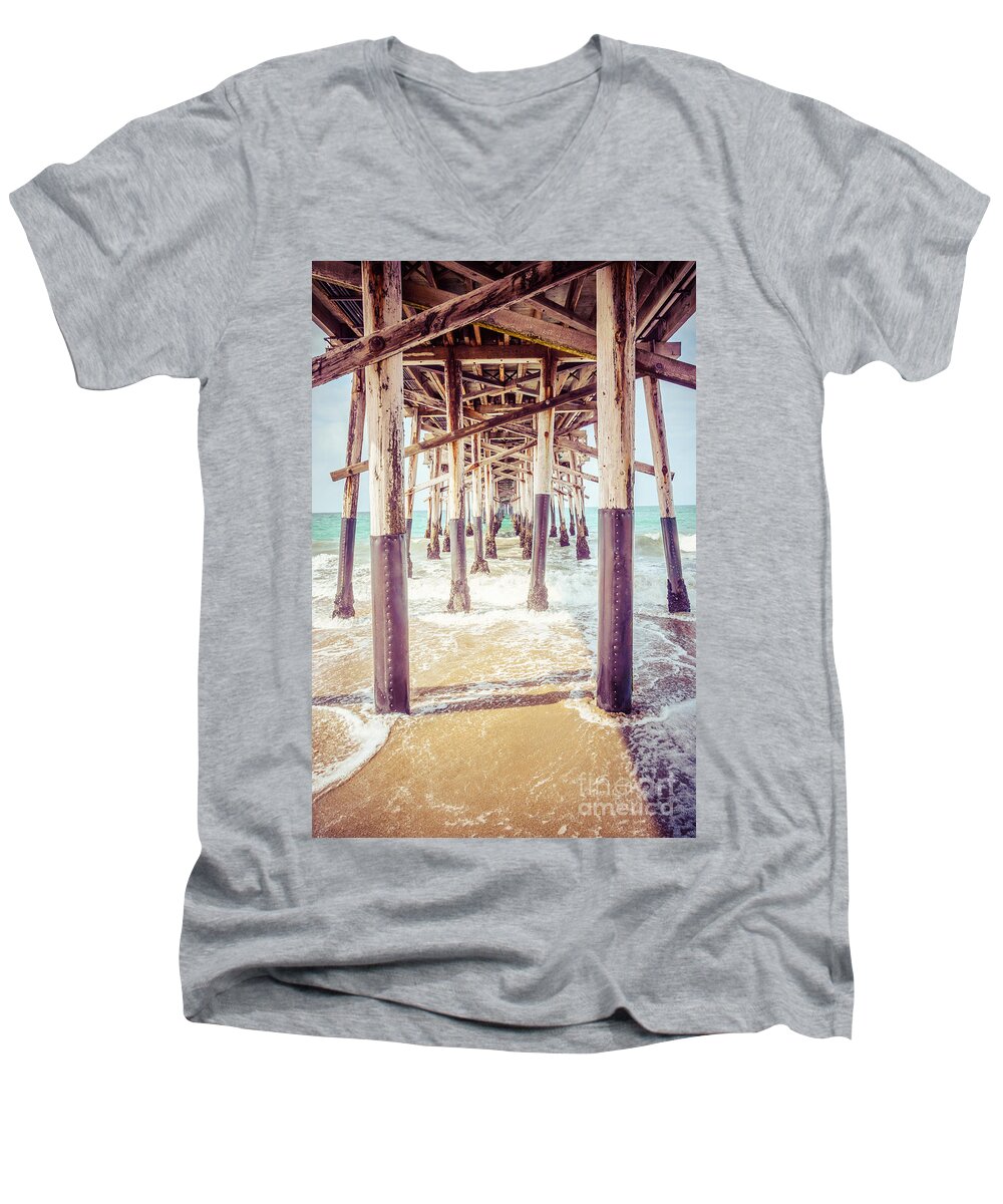 1950s Men's V-Neck T-Shirt featuring the photograph Under the Pier in Southern California Picture by Paul Velgos