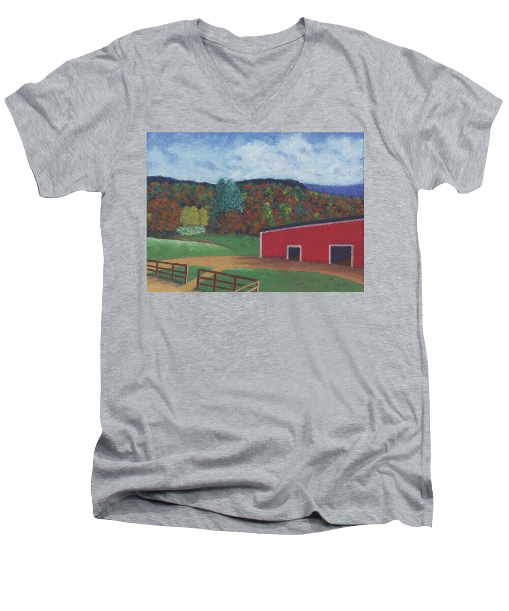Landscape Men's V-Neck T-Shirt featuring the pastel Undermountain Autumn by Anne Katzeff