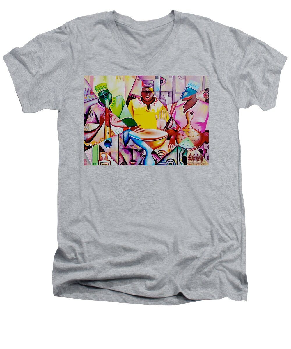 Ghanaian Art Men's V-Neck T-Shirt featuring the painting Unity by Amakai