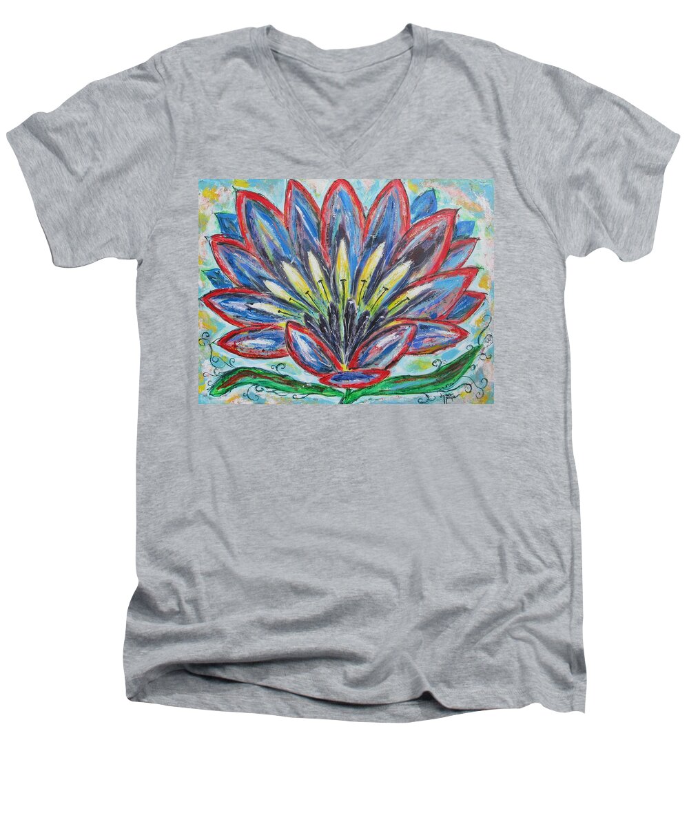 This Is Such A Pretty Flower That Is Suitable For Any Room In The Home. It Could Not Only Be Italian Men's V-Neck T-Shirt featuring the painting Hawaiian Blossom by Diane Pape