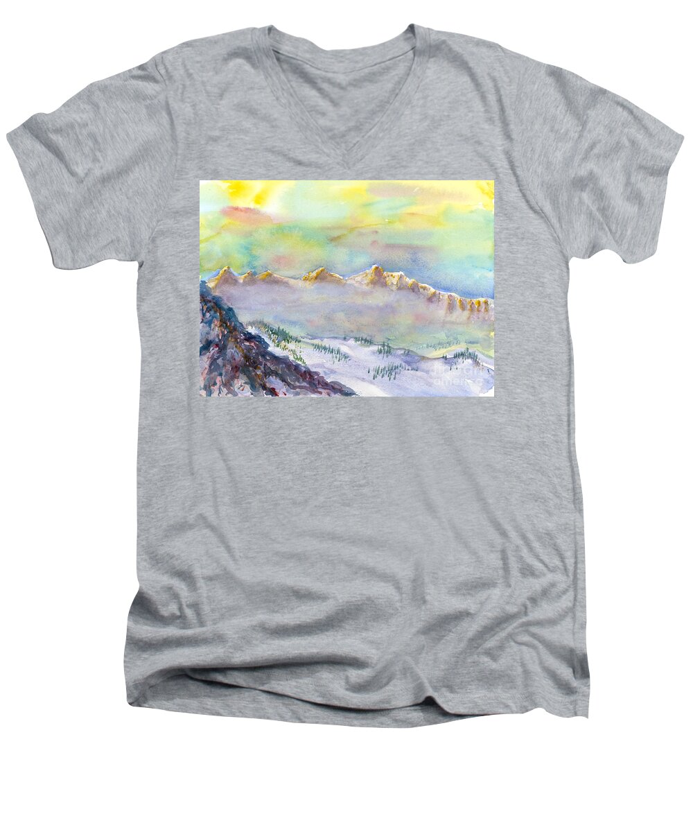 Snowbird Ski Area Men's V-Neck T-Shirt featuring the painting View from Snowbird by Walt Brodis