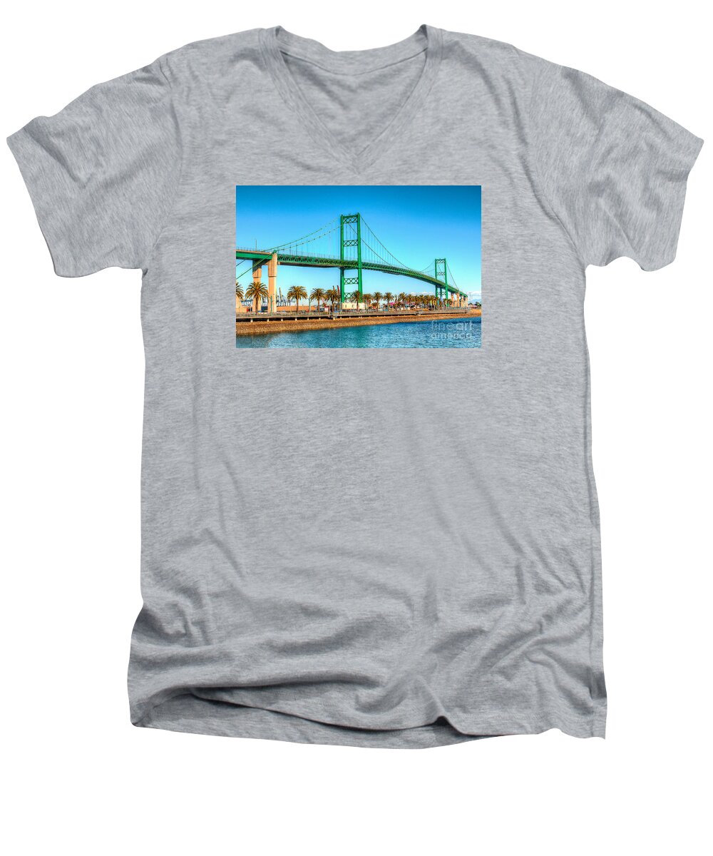 Bridge Men's V-Neck T-Shirt featuring the photograph Vincent Thomas Bridge by Jim Carrell