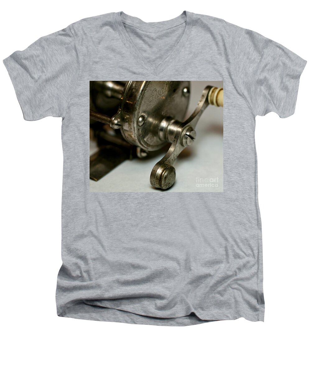 Fishing Reel Men's V-Neck T-Shirt featuring the photograph Vintage Fishing Reel by Wilma Birdwell