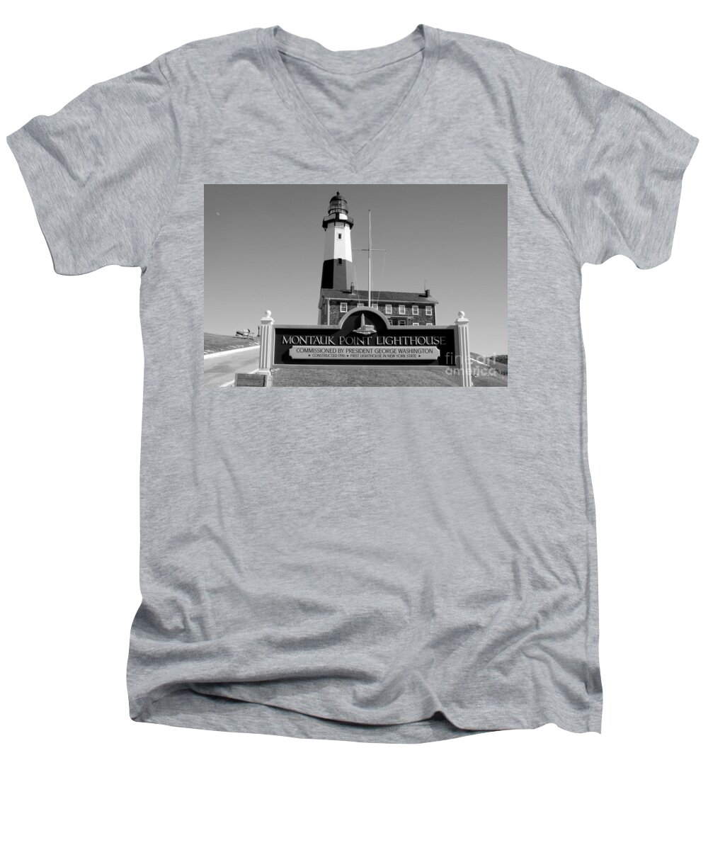 Vintage Looking Montauk Lighthouse Men's V-Neck T-Shirt featuring the photograph Vintage Looking Montauk Lighthouse by John Telfer