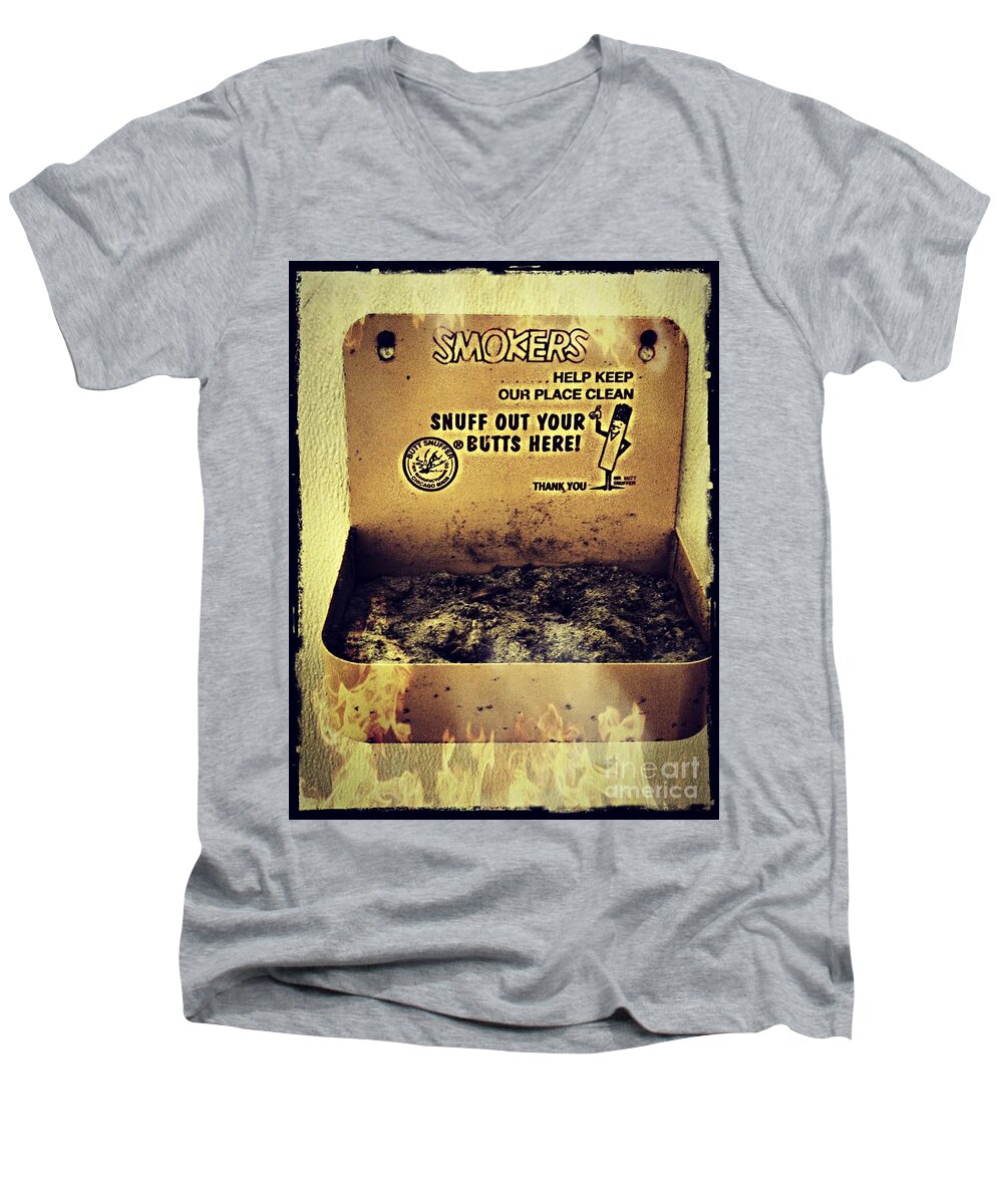 Vintage Ashtray Men's V-Neck T-Shirt featuring the photograph Vintage Mr. Butt Snuffer Ashtray by Peggy Franz