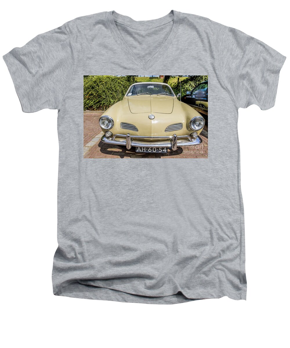 Auto Men's V-Neck T-Shirt featuring the photograph Vintage Volkswagen Karmann Ghia from 1970 by Patricia Hofmeester