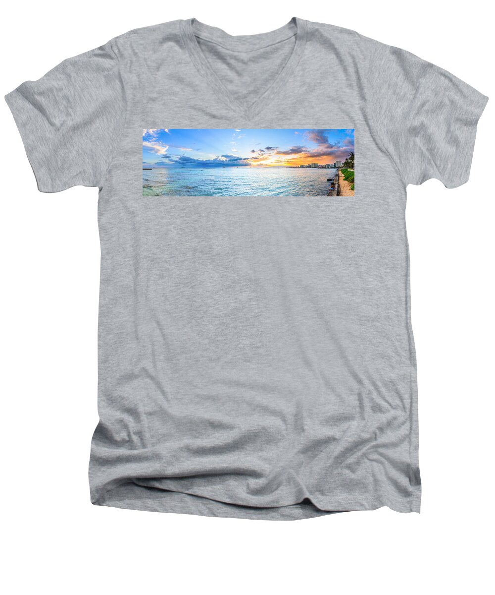 Paradise Men's V-Neck T-Shirt featuring the photograph Waikiki Sunset After an Afternoon Thunderstorm by Jason Chu
