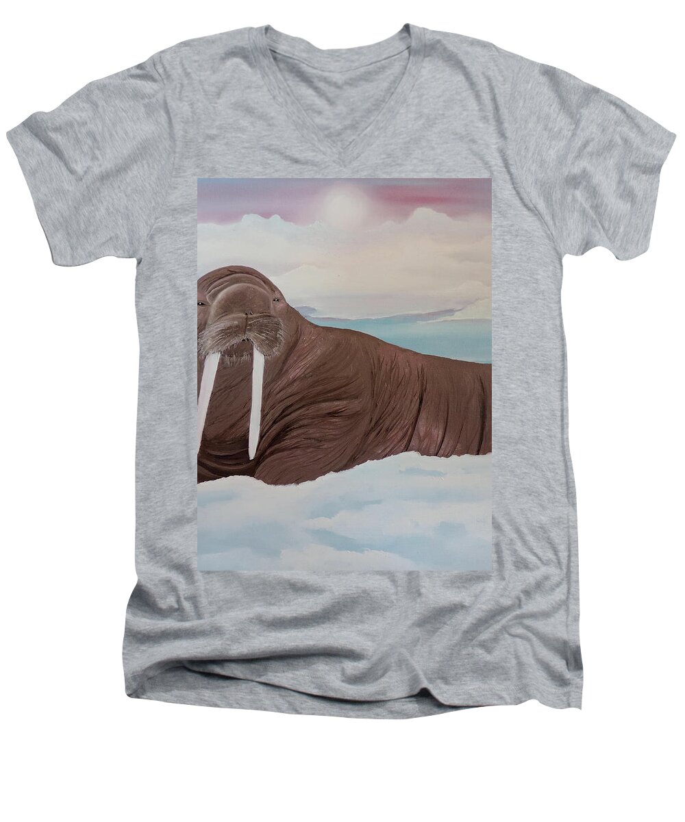 Alaska Men's V-Neck T-Shirt featuring the painting Walter by Dianna Lewis