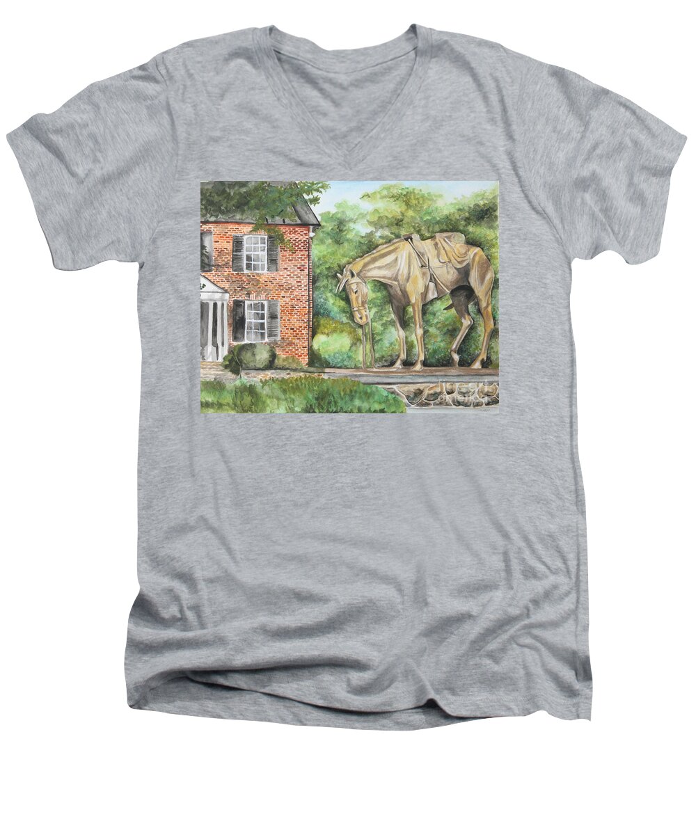 Middleburg Men's V-Neck T-Shirt featuring the painting War Horse Memorial by Kathy Laughlin