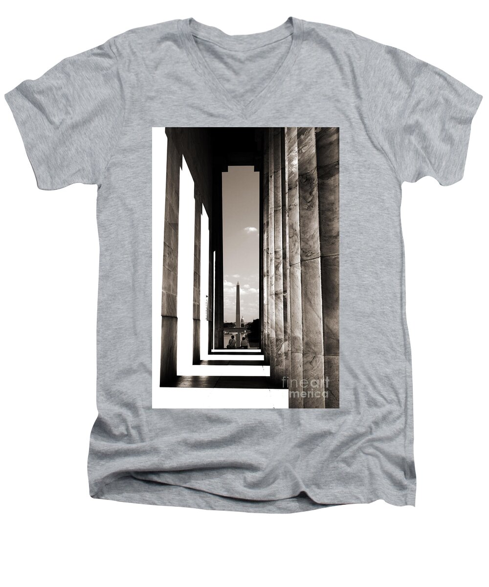 Washington Men's V-Neck T-Shirt featuring the photograph Washington Monument by Angela DeFrias