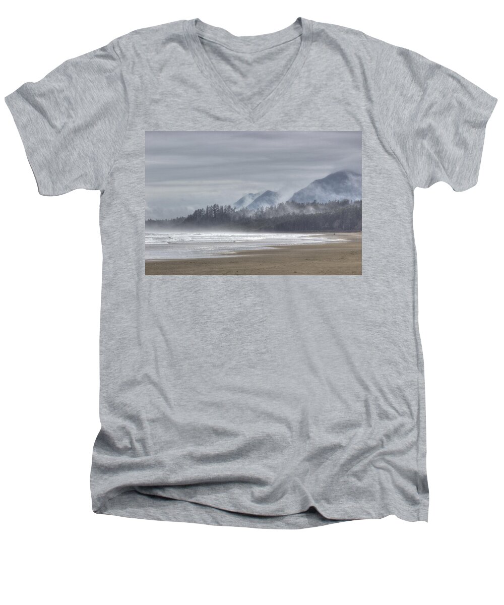 Beach Men's V-Neck T-Shirt featuring the photograph West Coast Mist by Randy Hall