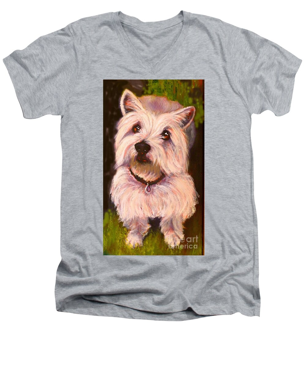 Dog Men's V-Neck T-Shirt featuring the painting West Highland Terrier Reporting for Duty by Susan A Becker