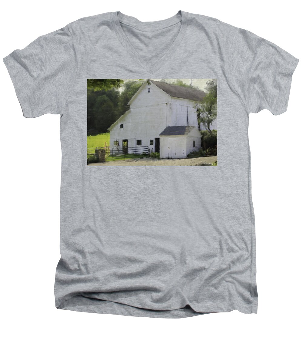 Barn Men's V-Neck T-Shirt featuring the photograph Westport Barn by Fran Gallogly