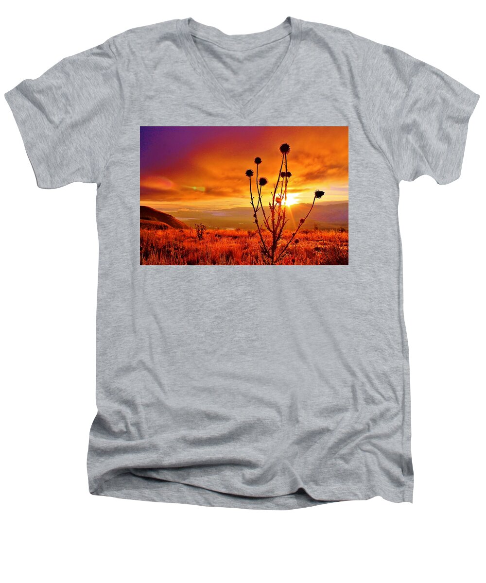 Jackson Hole Men's V-Neck T-Shirt featuring the photograph What a morning by Catie Canetti