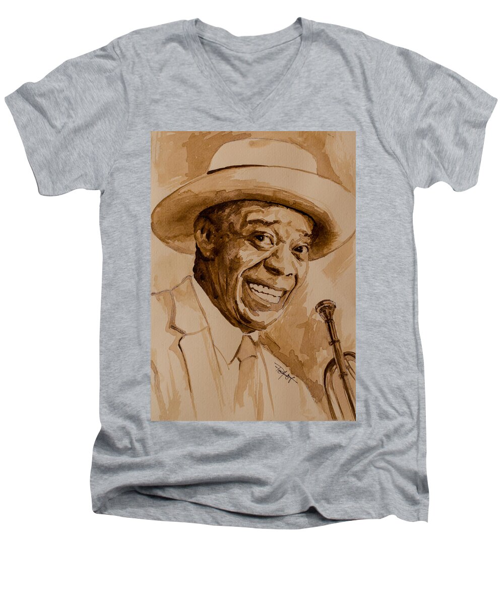 Jazz Men's V-Neck T-Shirt featuring the painting What a wonderful world by Laur Iduc