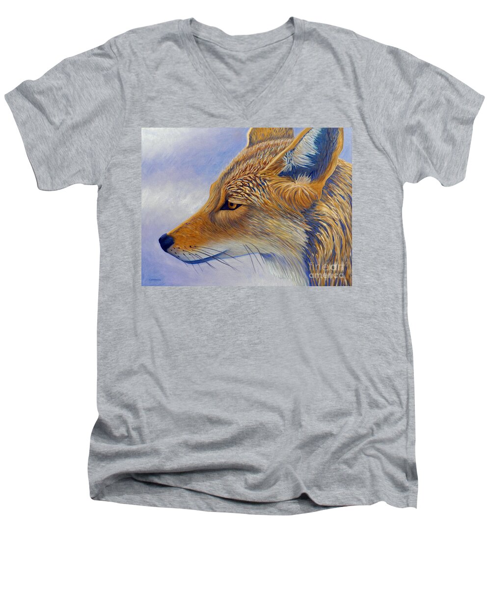 Coyote Men's V-Neck T-Shirt featuring the painting Whisper by Brian Commerford