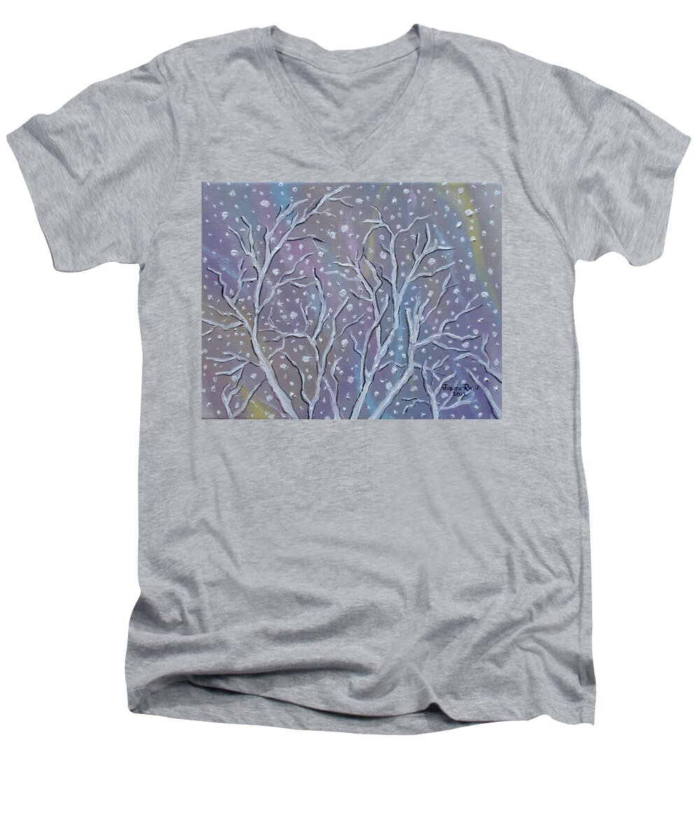 Snow Men's V-Neck T-Shirt featuring the painting White Branches by Judith Rhue