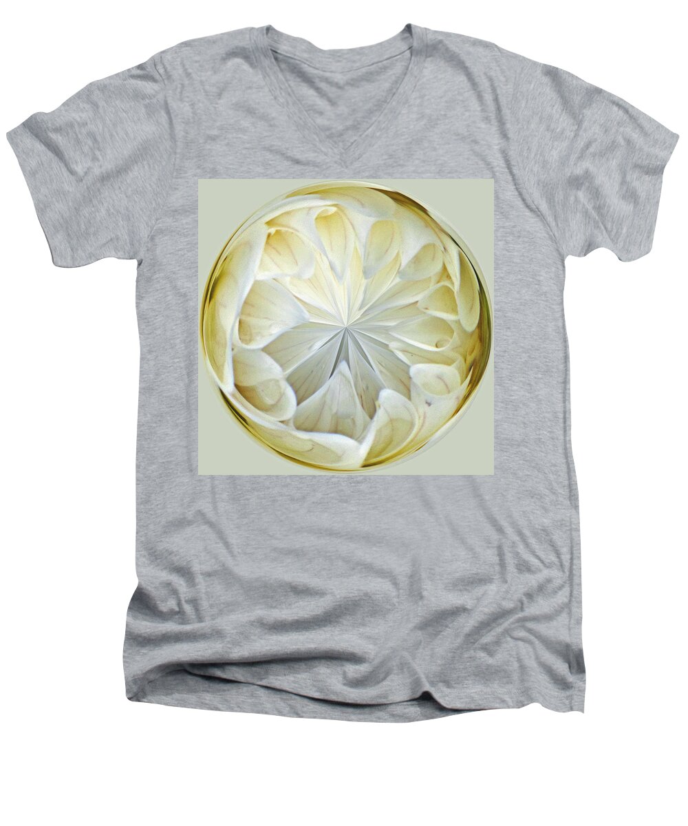 Design Men's V-Neck T-Shirt featuring the photograph White Dahlia Orb by Tikvah's Hope