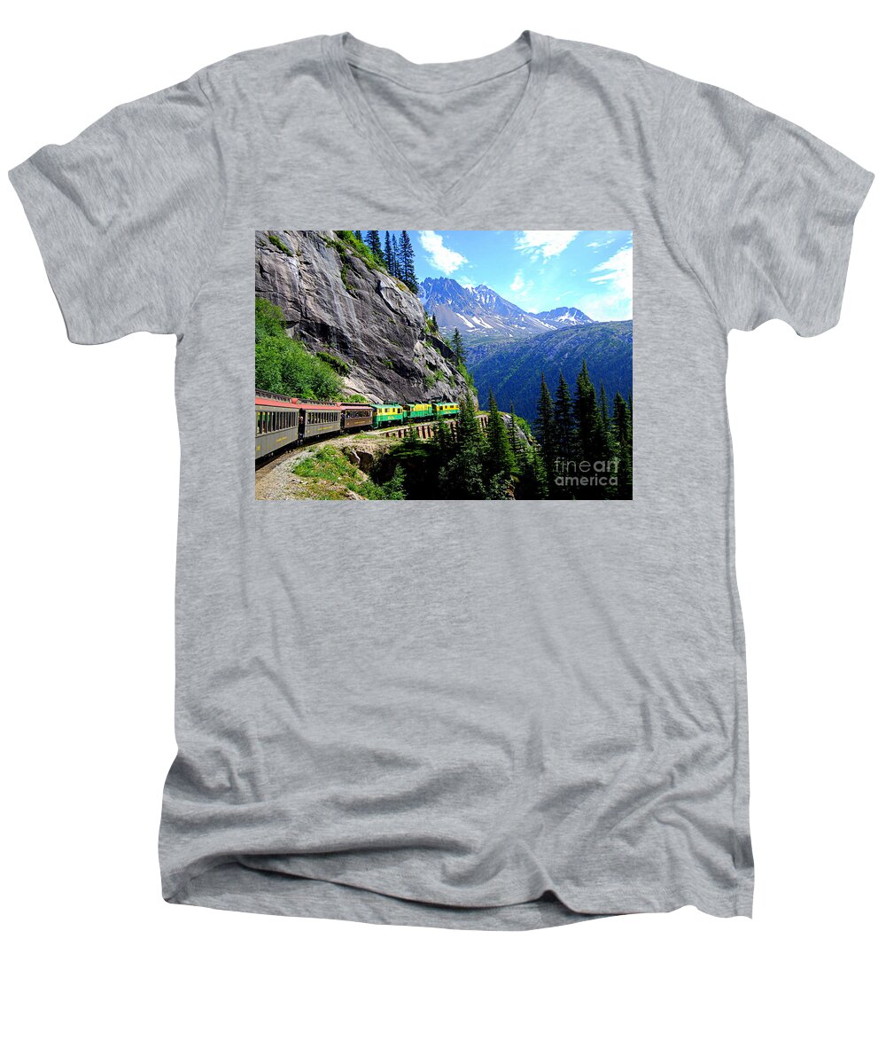 The White Pass & Yukon Route Railway Men's V-Neck T-Shirt featuring the photograph White Pass and Yukon Route Railway in Canada by Catherine Sherman