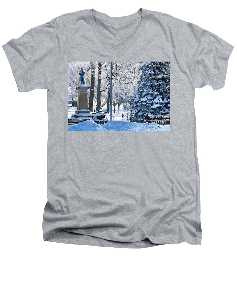 Whitehouse Ohio Men's V-Neck T-Shirt featuring the photograph Whitehouse Village Park 7360 by Jack Schultz
