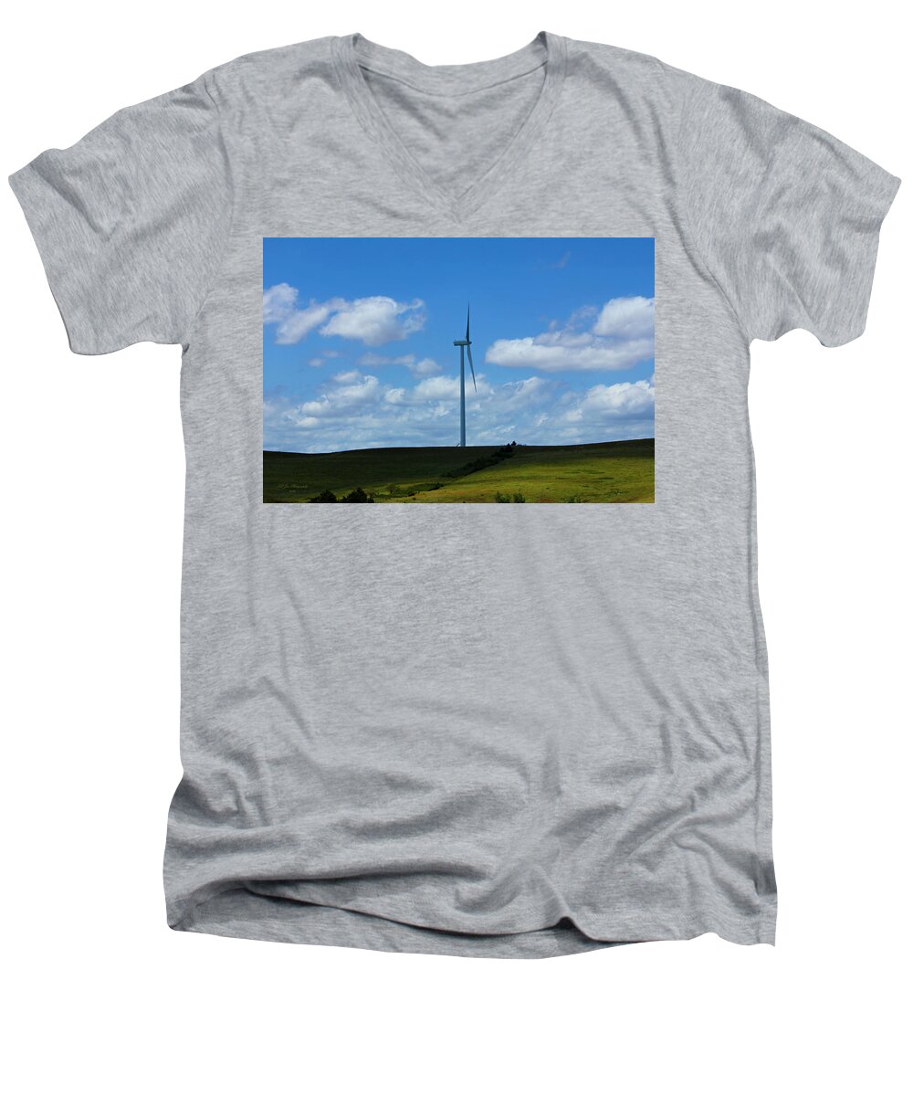 Cloud Men's V-Neck T-Shirt featuring the photograph Wind Turbine by Jeanette C Landstrom