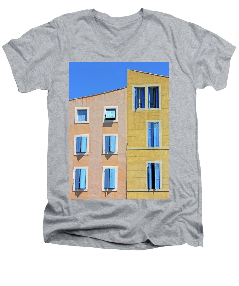 Windows Men's V-Neck T-Shirt featuring the photograph Windows Martigues Provence France by Dave Mills