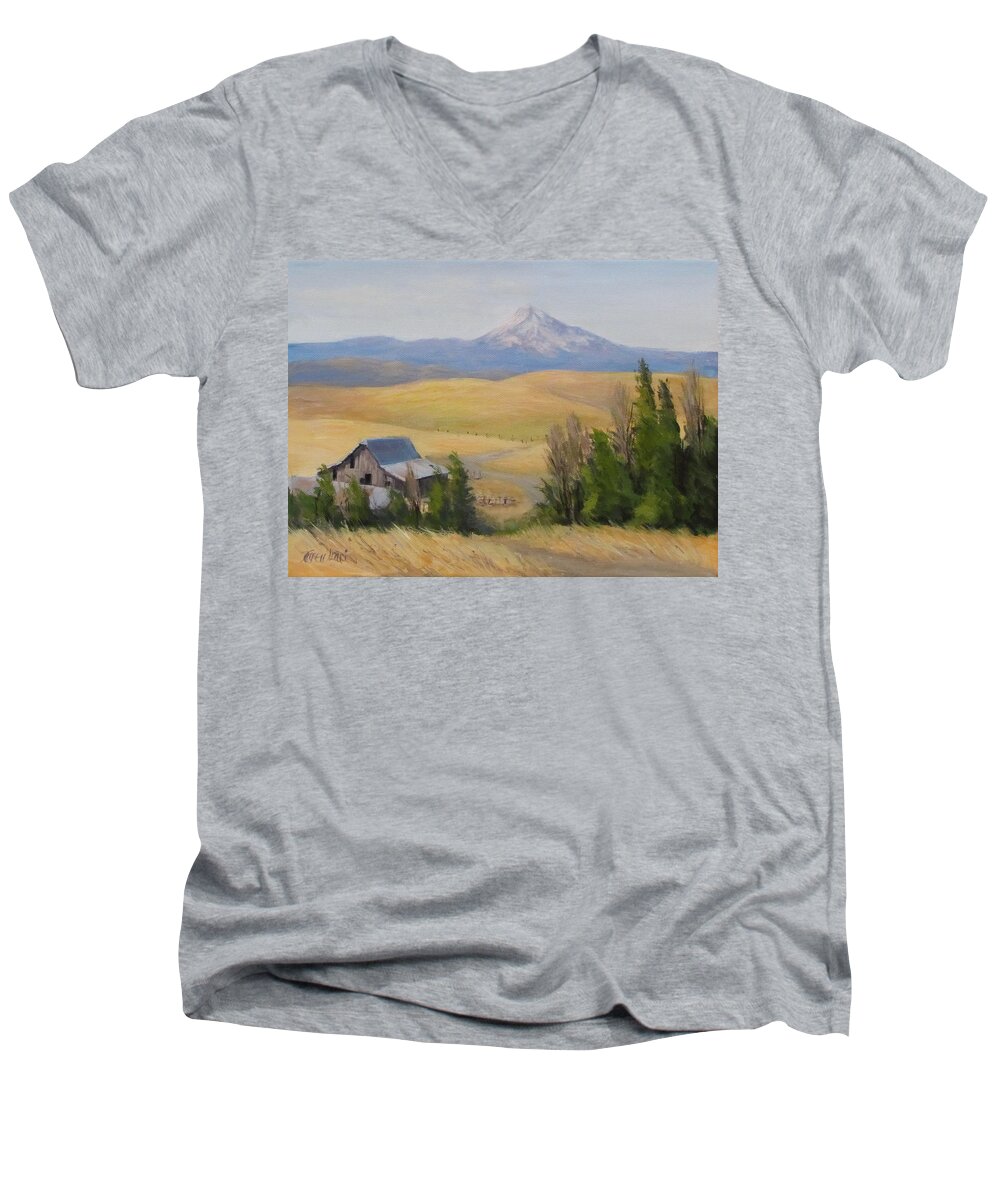Mountain Men's V-Neck T-Shirt featuring the painting Windswept by Karen Ilari