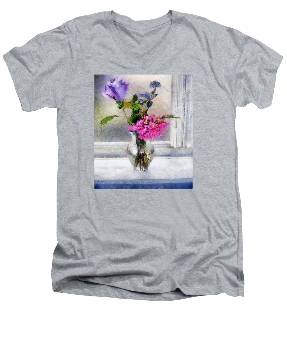 Flowers Men's V-Neck T-Shirt featuring the painting Winter Windowsill by RC DeWinter