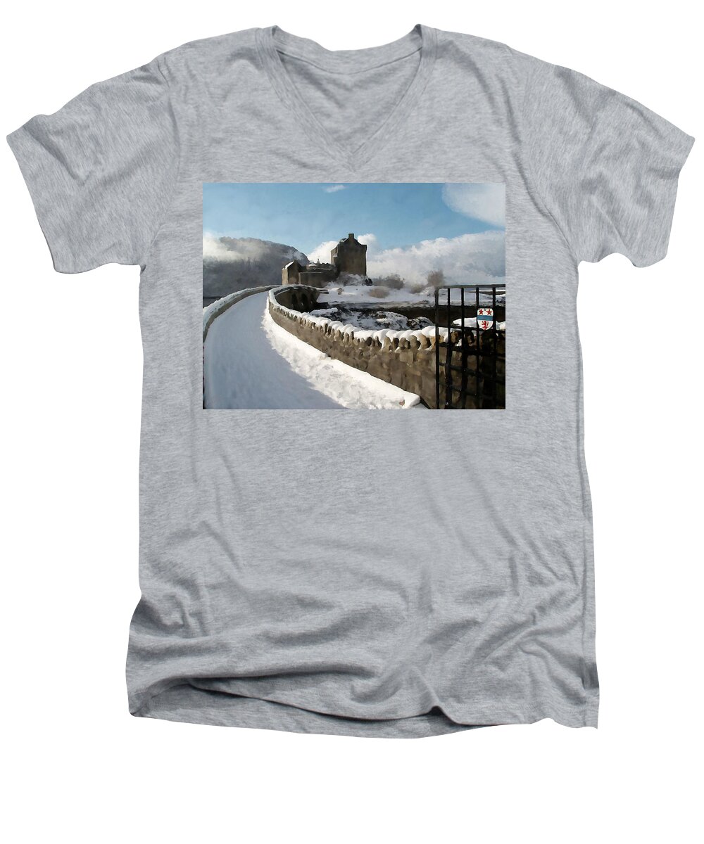 Winter Men's V-Neck T-Shirt featuring the painting Winter Wonder Walkway by Bruce Nutting