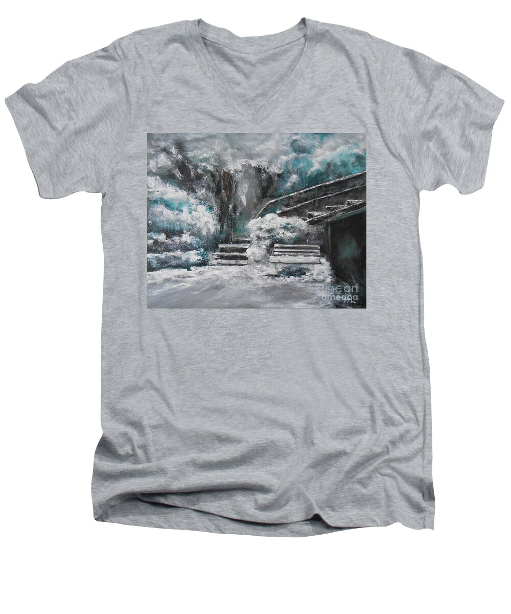 Landscape Men's V-Neck T-Shirt featuring the painting Winter Wonderland by Jane See