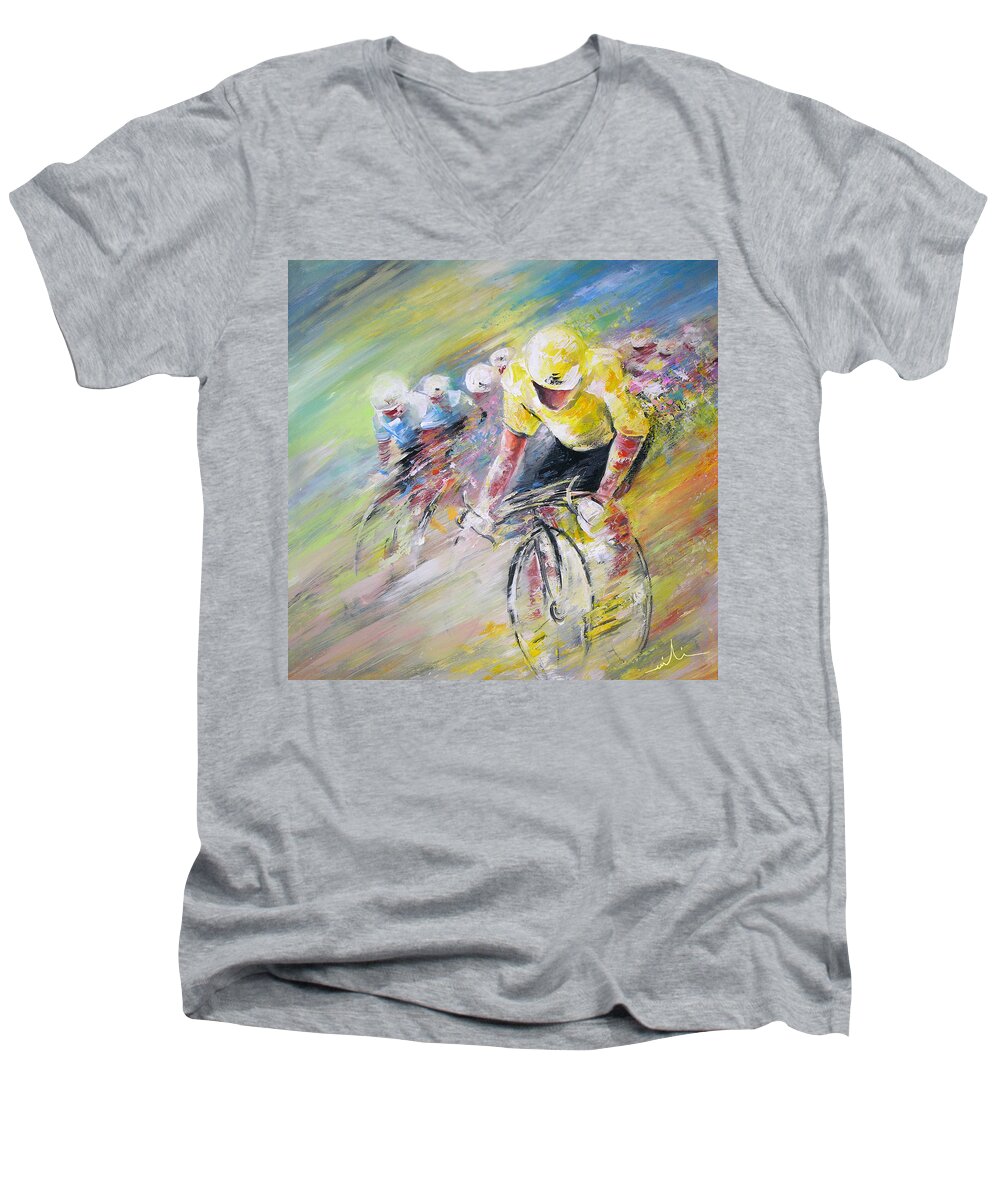 Sports Men's V-Neck T-Shirt featuring the painting Yellow Triumph by Miki De Goodaboom