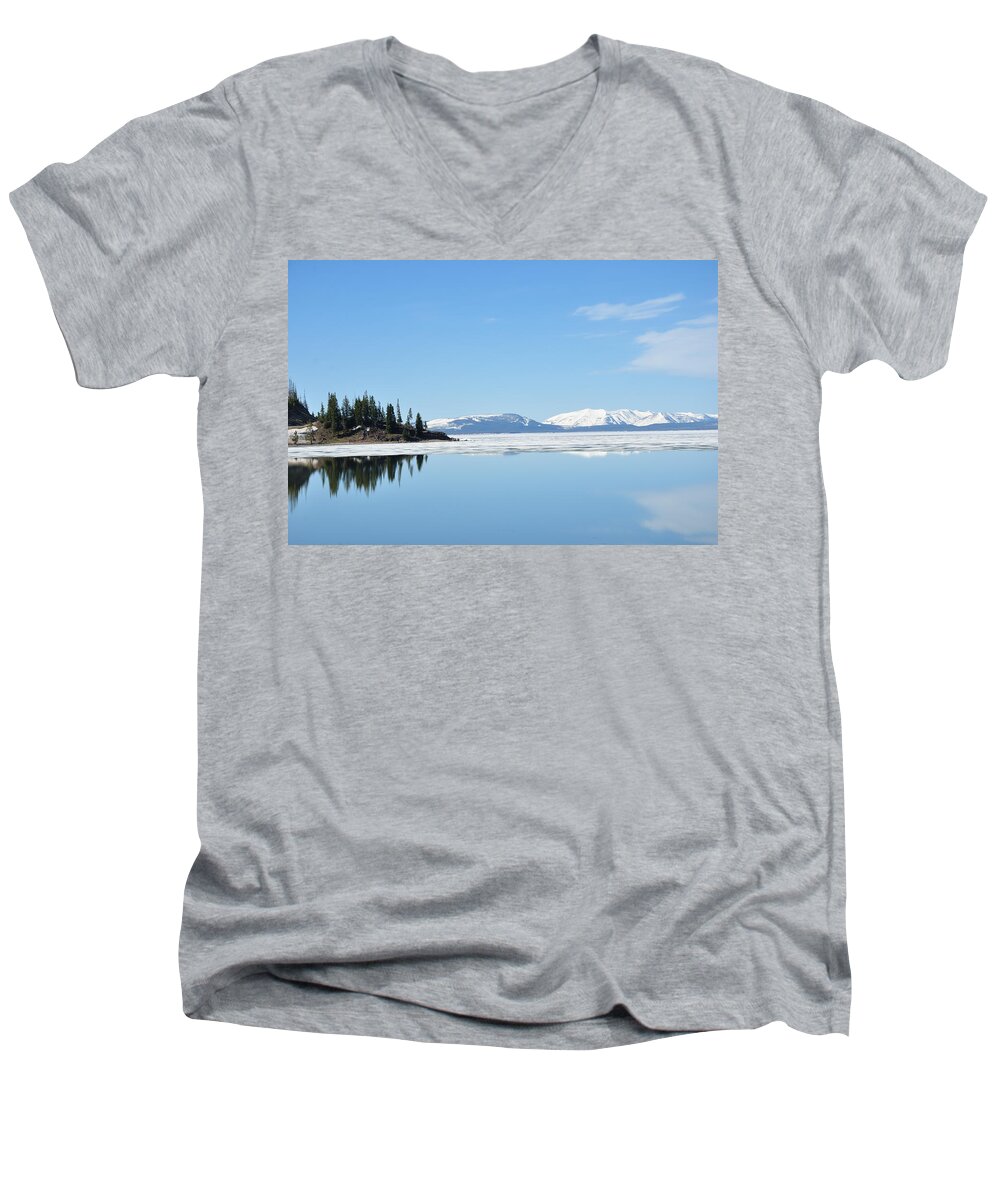 Lake Men's V-Neck T-Shirt featuring the photograph Yellowstone Lake in the Spring by Frank Madia