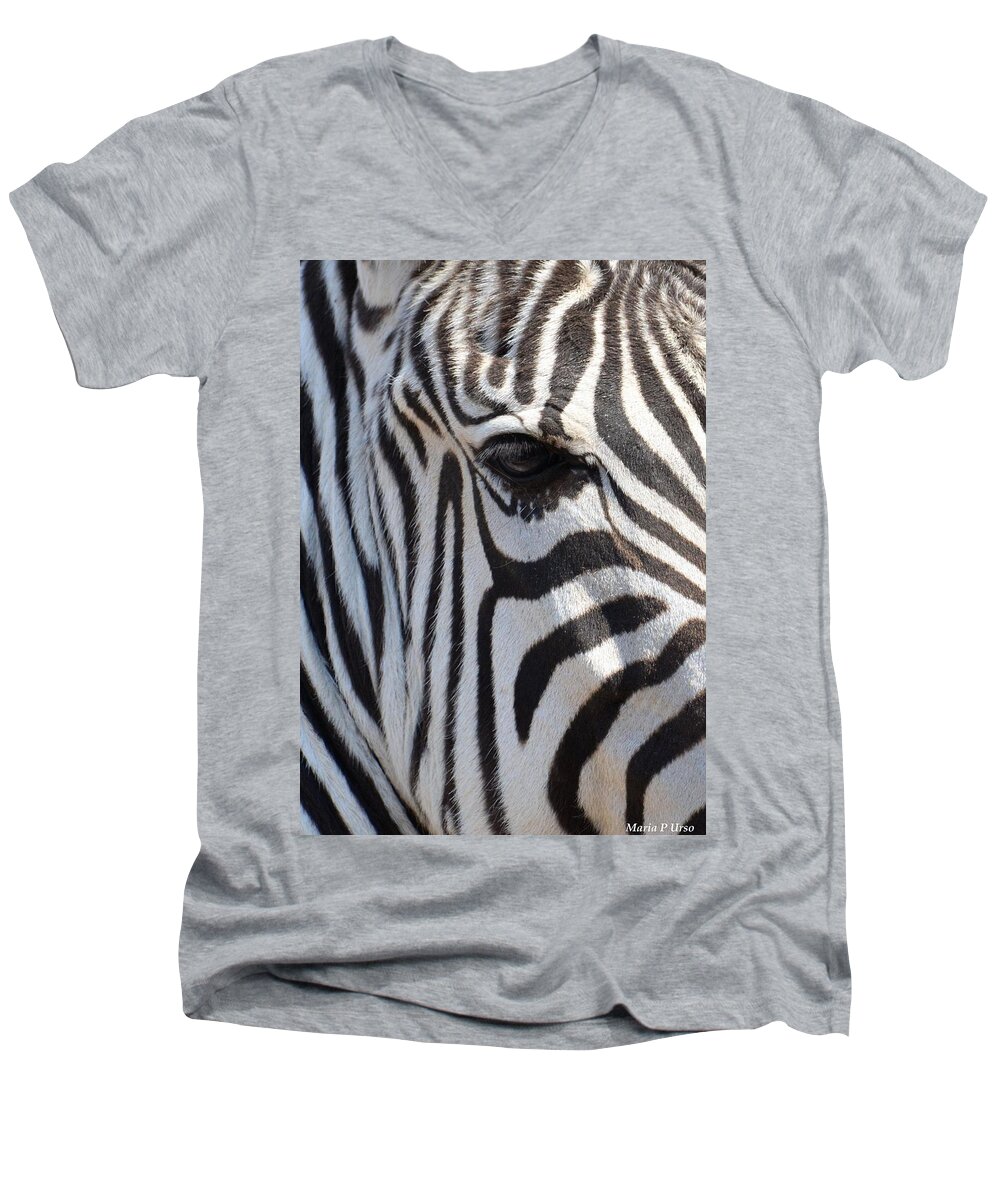 Zebra Eye Abstract Men's V-Neck T-Shirt featuring the photograph Zebra Eye Abstract by Maria Urso