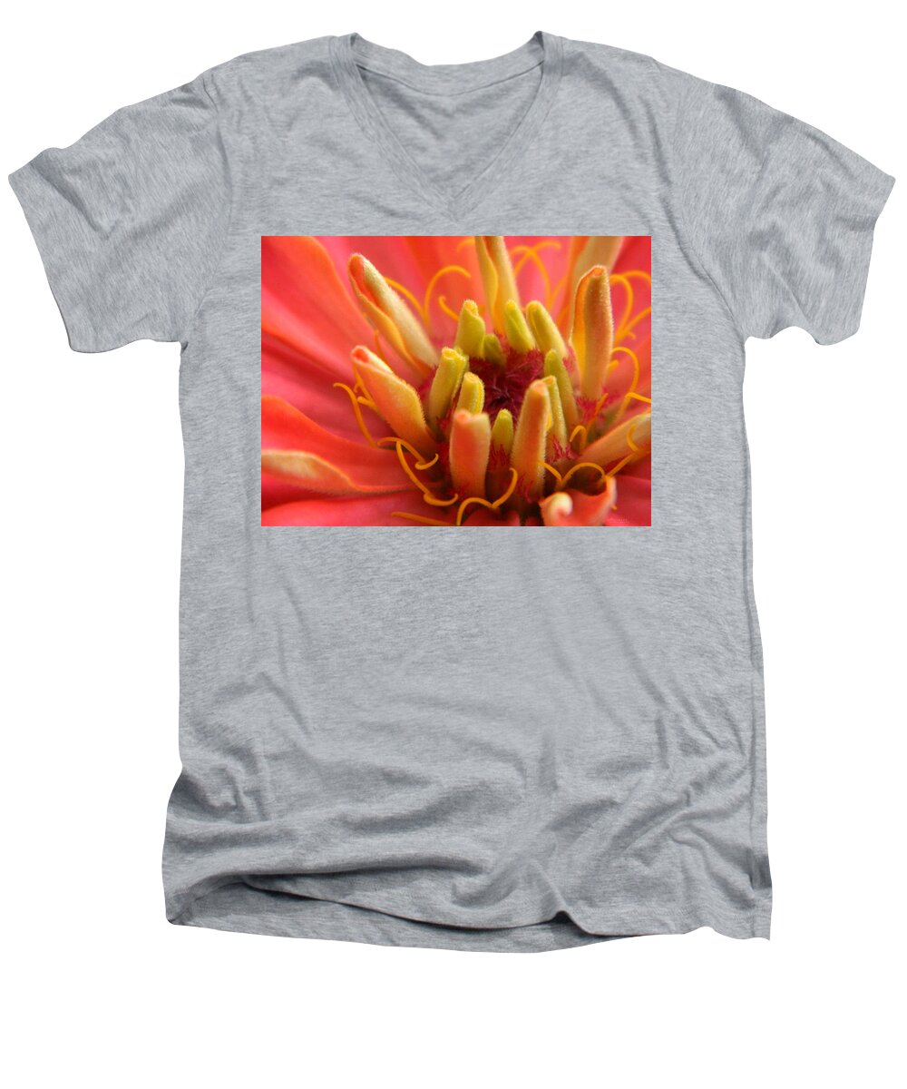 Flower Men's V-Neck T-Shirt featuring the photograph Zinnia Jeden by Karen Mesaros